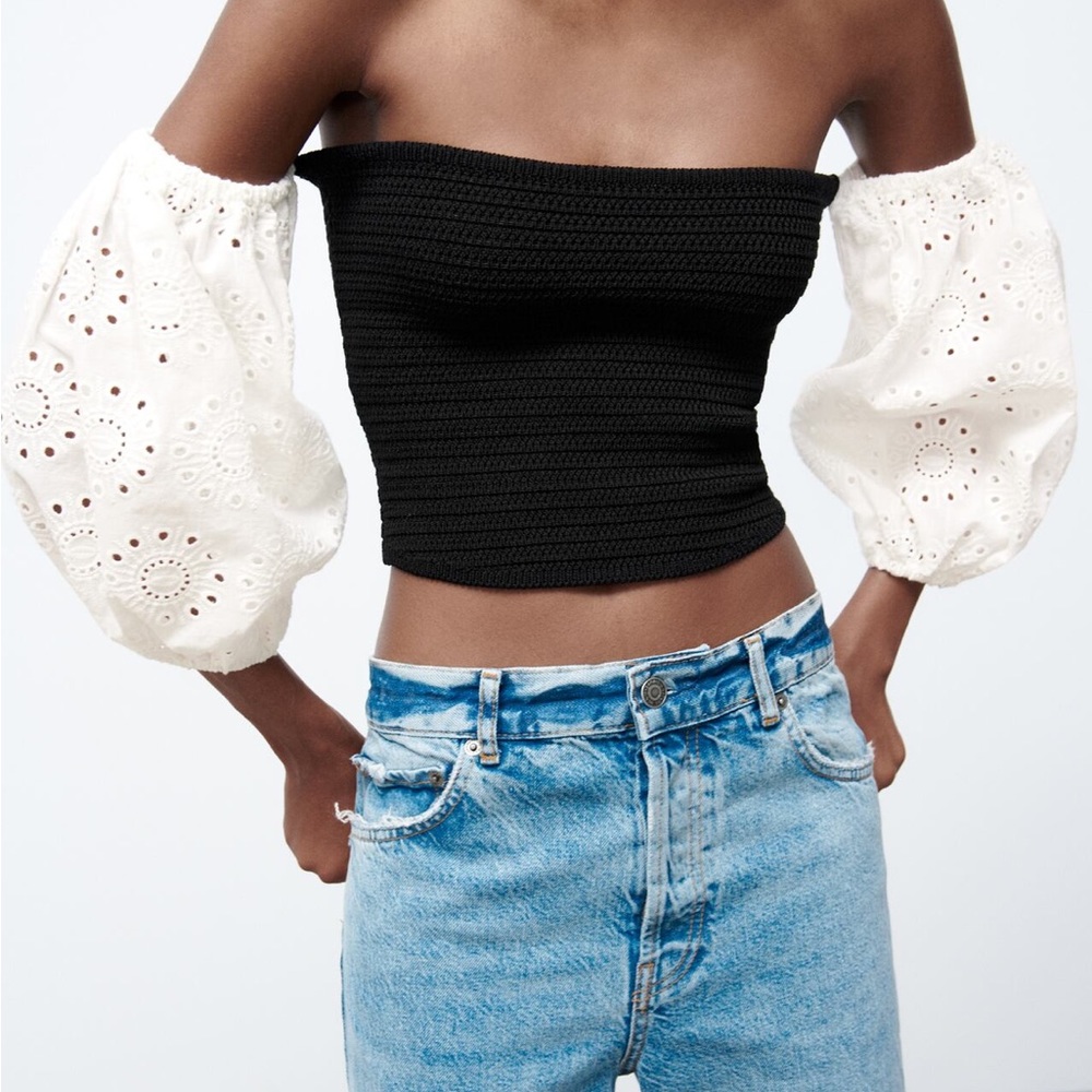 NWOT Zara Crochet off the shoulder Knit Top